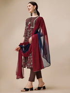 Embroidered Kurta With Pant And Dupatta Set, Multicolor - Hiral Fashion | Grocsy