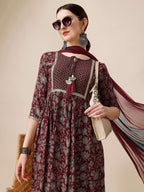 Embroidered Kurta With Pant And Dupatta Set, Multicolor - Hiral Fashion | Grocsy