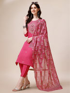 Embroidered Kurta With Pant And Dupatta Set, Multicolor - Hiral Fashion | Grocsy