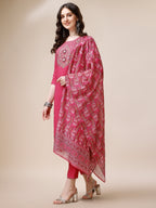 Embroidered Kurta With Pant And Dupatta Set, Multicolor - Hiral Fashion | Grocsy
