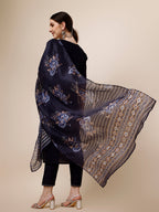 Hand Embroidered Kurta With Pant And Organza Printed Dupatta Set, Multicolor - Hiral Fashion | Grocsy