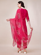 Embroidered Kurta With Pant And Printed Organza Dupatta, Multicolor - Hiral Fashion | Grocsy