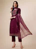 Hand Embroidered Kurta With Pant And Organza Printed Dupatta Set, Multicolor - Hiral Fashion | Grocsy