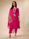 Hand Embroidered Kurta With Pant And Dupatta Set, Multicolor - Hiral Fashion | Grocsy