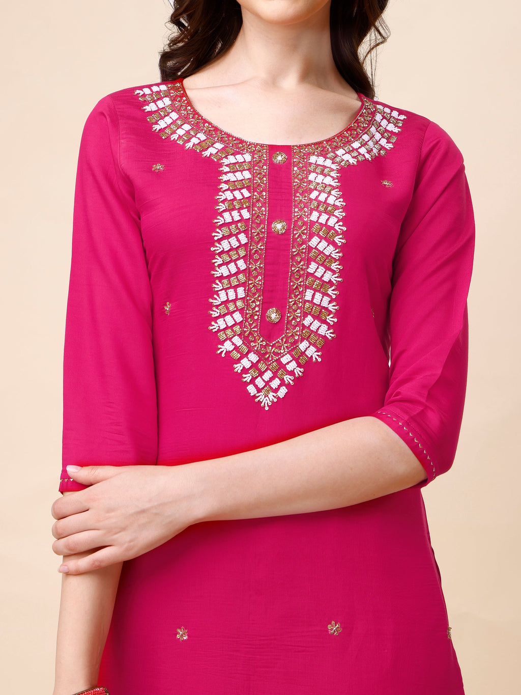 Hand Embroidered Kurta With Pant And Dupatta Set, Multicolor - Hiral Fashion | Grocsy