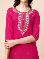 Hand Embroidered Kurta With Pant And Dupatta Set, Multicolor - Hiral Fashion | Grocsy