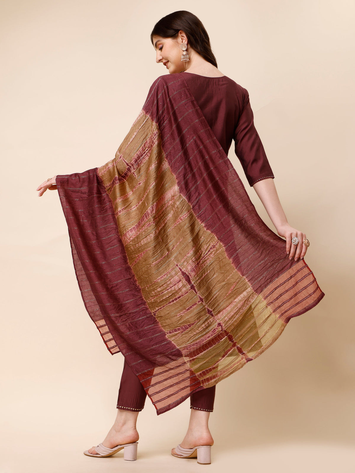 Hand Embroidered Kurta With Pant And Dupatta Set, Multicolor - Hiral Fashion | Grocsy