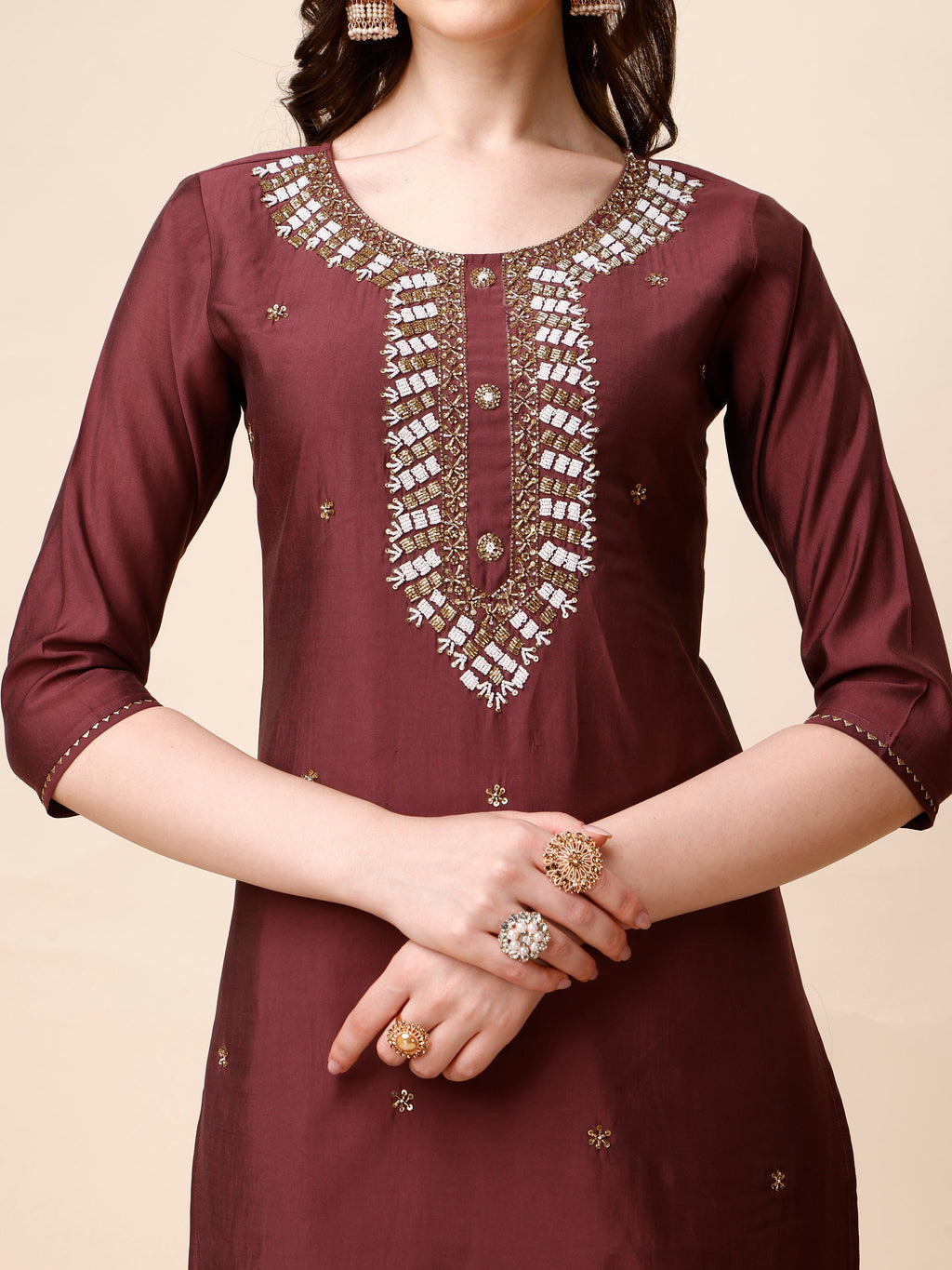 Hand Embroidered Kurta With Pant And Dupatta Set, Multicolor - Hiral Fashion | Grocsy