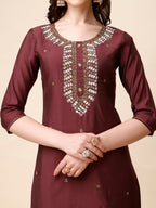 Hand Embroidered Kurta With Pant And Dupatta Set, Multicolor - Hiral Fashion | Grocsy