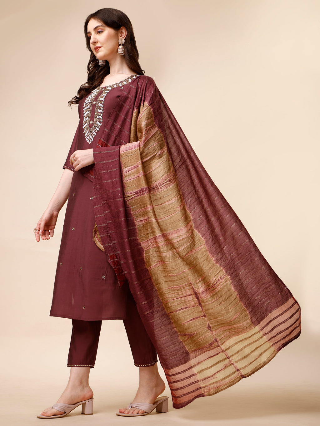 Hand Embroidered Kurta With Pant And Dupatta Set, Multicolor - Hiral Fashion | Grocsy