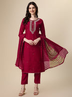 Hand Embroidered Kurta With Pant And Dupatta Set, Multicolor - Hiral Fashion | Grocsy