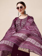 Embroidered Kurta With Pant & Printed Dupatta, Multicolor - Hiral Fashion | Grocsy