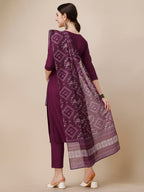 Embroidered Kurta With Pant & Printed Dupatta, Multicolor - Hiral Fashion | Grocsy