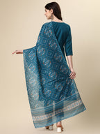 Embroidered Kurta With Pant And Printed Dupatta Set, Multicolor - Hiral Fashion | Grocsy