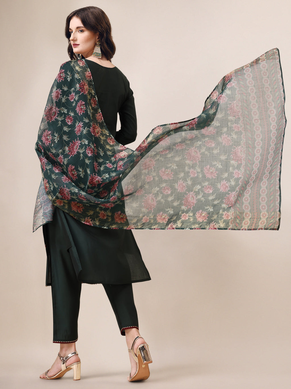 Embroidered Kurta With Pant & Dupatta Set, Multicolor - Hiral Fashion | Grocsy