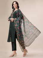 Embroidered Kurta With Pant & Dupatta Set, Multicolor - Hiral Fashion | Grocsy