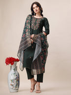 Embroidered Kurta With Pant & Dupatta Set, Multicolor - Hiral Fashion | Grocsy