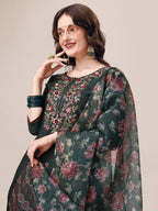Embroidered Kurta With Pant & Dupatta Set, Multicolor - Hiral Fashion | Grocsy