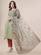 Embroidered Kurta With Pant & Printed Dupatta Set, Multicolor - Hiral Fashion | Grocsy