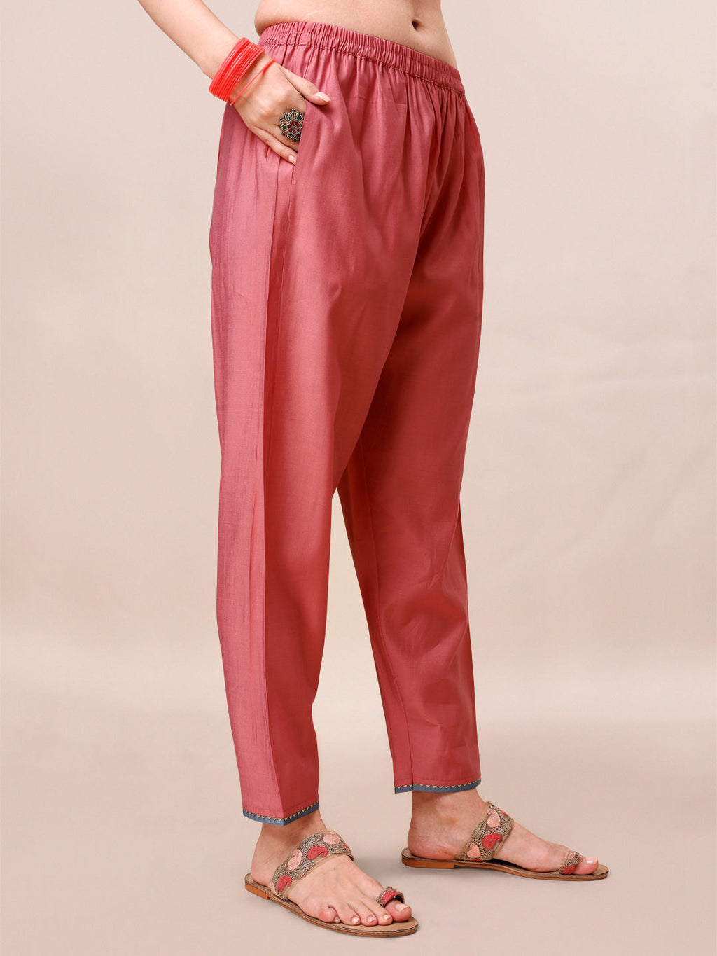 Embroidered Kurta With Pant & Printed Dupatta Set, Multicolor - Hiral Fashion | Grocsy