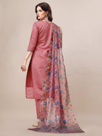 Embroidered Kurta With Pant & Printed Dupatta Set, Multicolor - Hiral Fashion | Grocsy