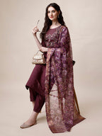 Embroidered Kurta With Pant And Dupatta Set, Multicolor - Hiral Fashion | Grocsy