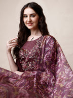 Embroidered Kurta With Pant And Dupatta Set, Multicolor - Hiral Fashion | Grocsy