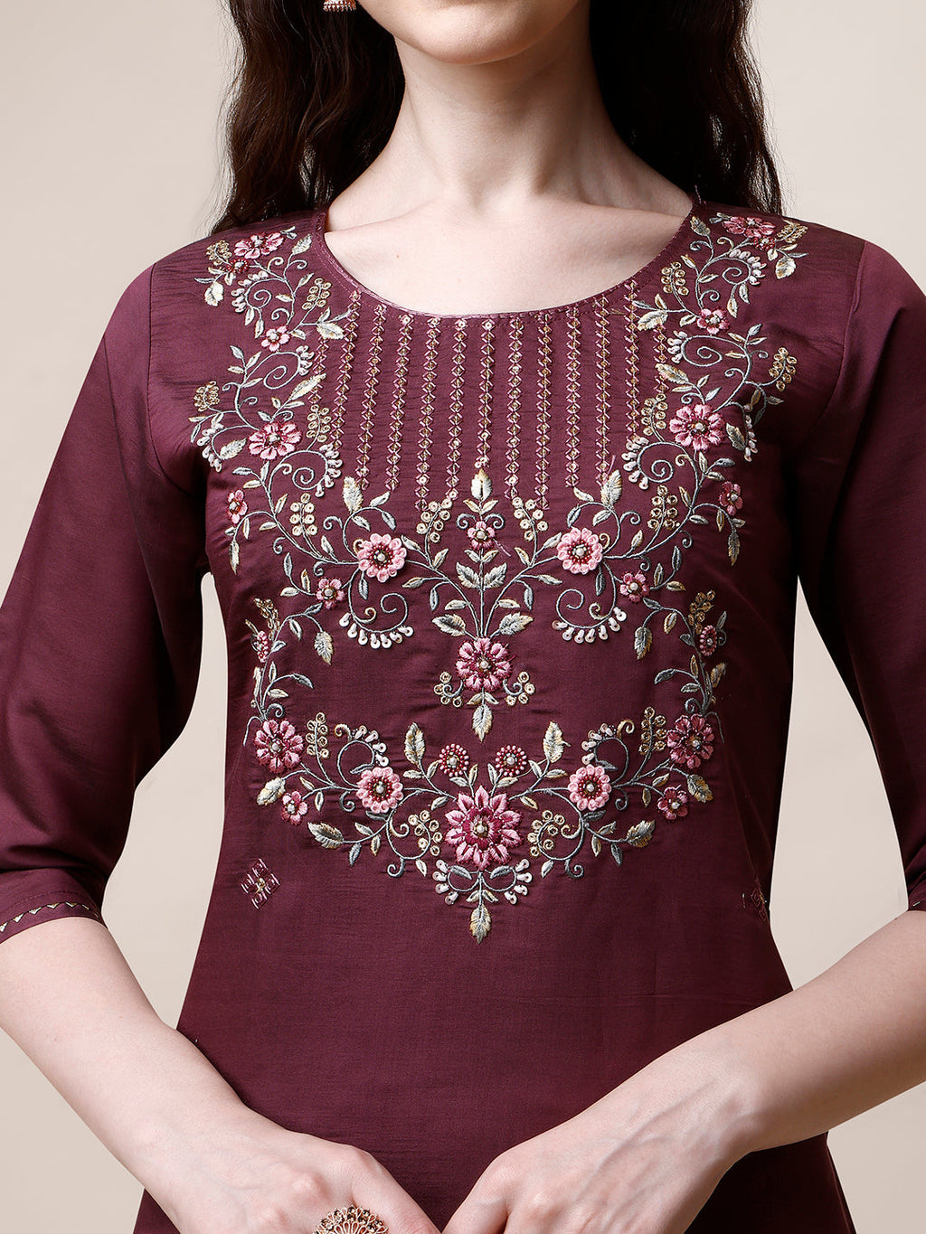 Embroidered Kurta With Pant And Dupatta Set, Multicolor - Hiral Fashion | Grocsy