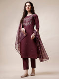 Embroidered Kurta With Pant And Dupatta Set, Multicolor - Hiral Fashion | Grocsy