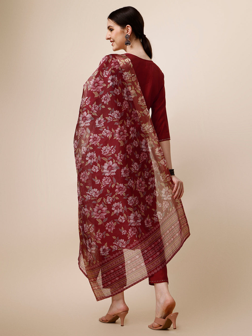 Embroidered Kurta With Pant And Printed Dupatta Set, Multicolor - Hiral Fashion | Grocsy
