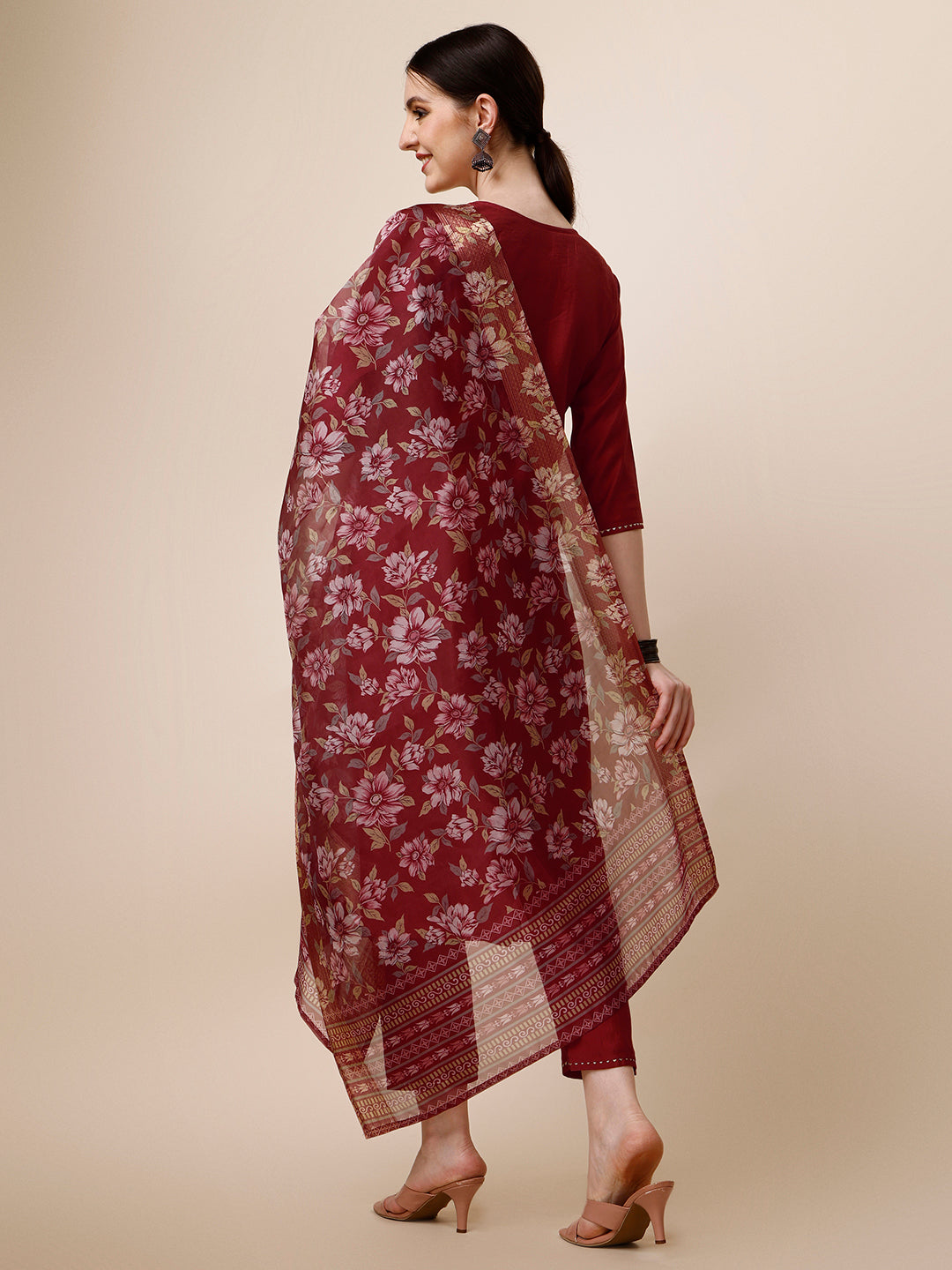 Embroidered Kurta With Pant And Printed Dupatta Set, Multicolor - Hiral Fashion | Grocsy