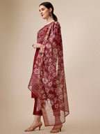 Embroidered Kurta With Pant And Printed Dupatta Set, Multicolor - Hiral Fashion | Grocsy