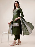 Hand Embroidered Kurta With Pant And Dupatta Set, Multicolor - Hiral Fashion | Grocsy