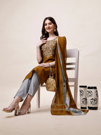 Hand Embroidered Kurta With Pant And Dupatta Set, Multicolor - Hiral Fashion | Grocsy