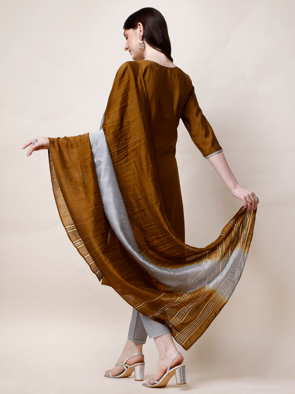 Hand Embroidered Kurta With Pant And Dupatta Set, Multicolor - Hiral Fashion | Grocsy