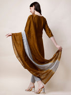 Hand Embroidered Kurta With Pant And Dupatta Set, Multicolor - Hiral Fashion | Grocsy