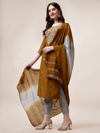 Hand Embroidered Kurta With Pant And Dupatta Set, Multicolor - Hiral Fashion | Grocsy