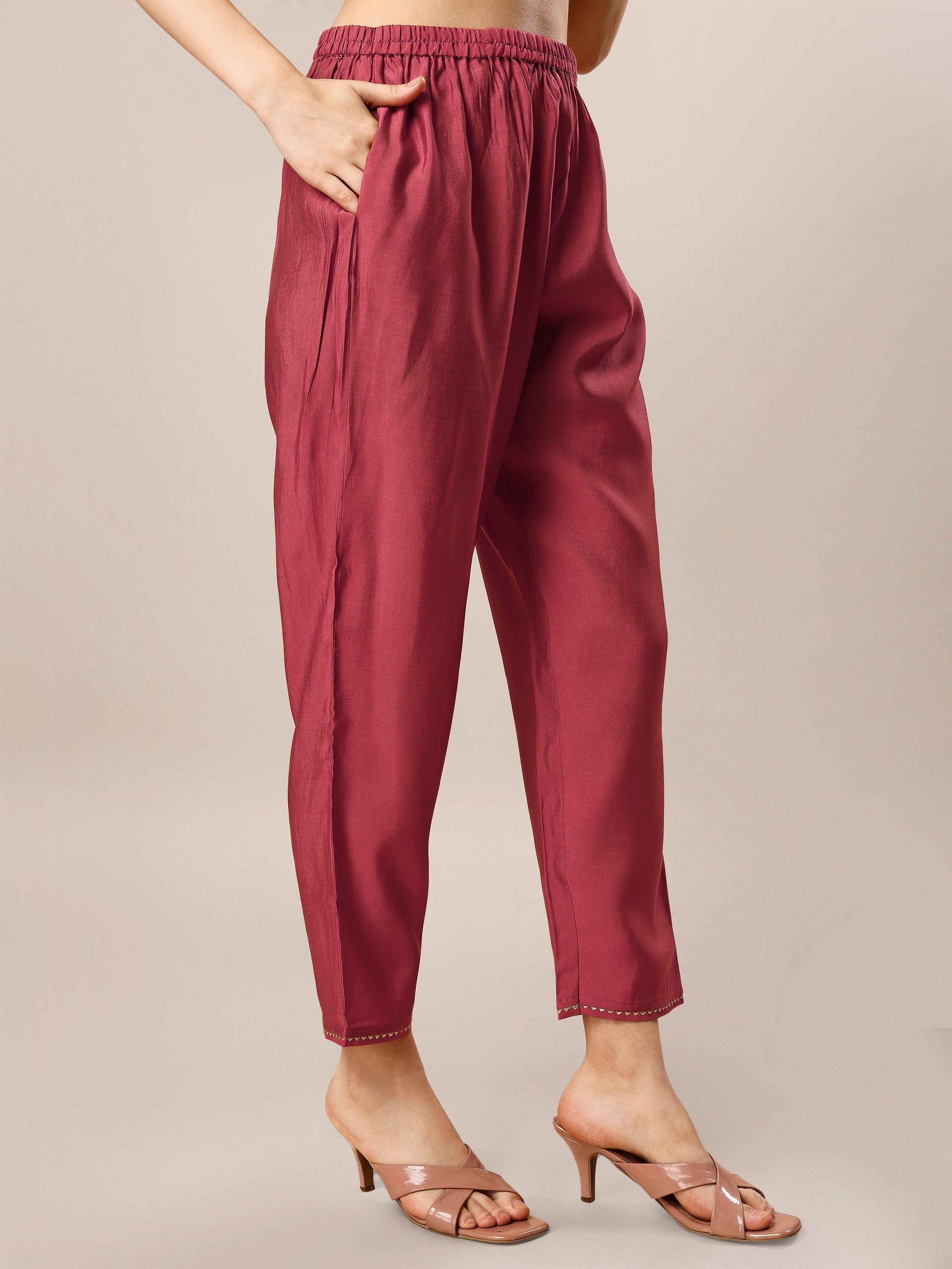 Hand Embroidered Kurta With Pant And Dupatta Set, Multicolor - Hiral Fashion | Grocsy
