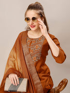 Hand Embroidered Kurta With Pant And Dupatta Set, Multicolor - Hiral Fashion | Grocsy
