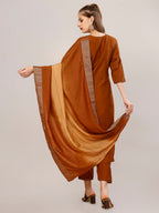 Hand Embroidered Kurta With Pant And Dupatta Set, Multicolor - Hiral Fashion | Grocsy