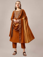 Hand Embroidered Kurta With Pant And Dupatta Set, Multicolor - Hiral Fashion | Grocsy