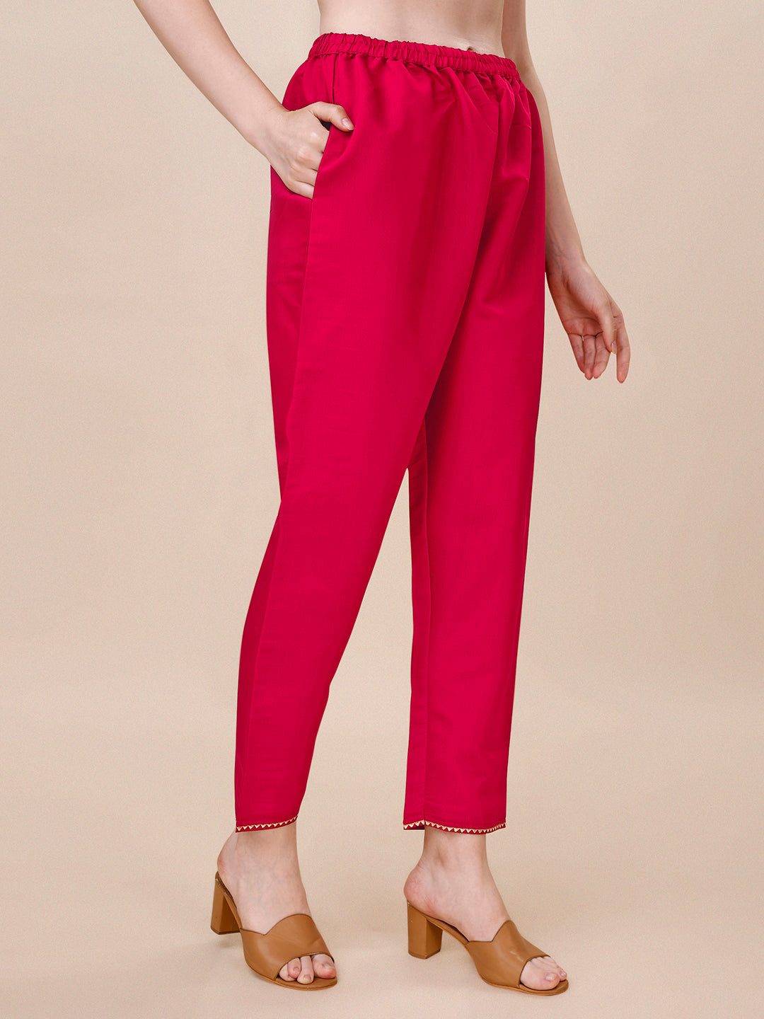 Chanderi Hot Pink Kurta With Pant And Dupatta Set, Multicolor - Hiral Fashion | Grocsy