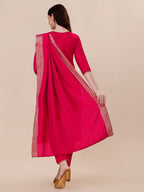 Chanderi Hot Pink Kurta With Pant And Dupatta Set, Multicolor - Hiral Fashion | Grocsy