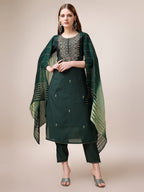 Embroidered Kurta With Pant And Dupatta Set, Multicolor - Hiral Fashion | Grocsy