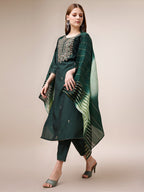 Embroidered Kurta With Pant And Dupatta Set, Multicolor - Hiral Fashion | Grocsy