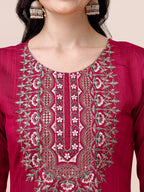 Embroidered Silk Blend Kurta With Pant & Printed Dupatta, Multicolor - Hiral Fashion | Grocsy
