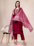 Embroidered Silk Blend Kurta With Pant & Printed Dupatta, Multicolor - Hiral Fashion | Grocsy