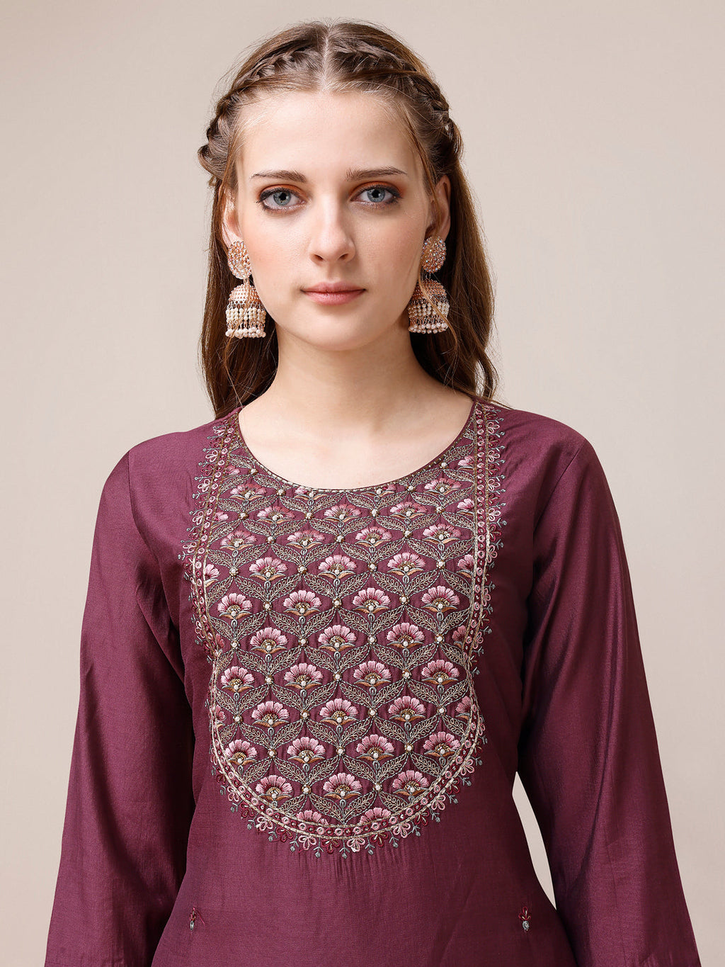 Embroidered Kurta With Pant & Dupatta, Multicolor - Hiral Fashion | Grocsy