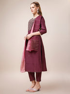 Embroidered Kurta With Pant & Dupatta, Multicolor - Hiral Fashion | Grocsy