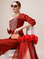 Embroidered Kurta With Pant & Dupatta, Multicolor - Hiral Fashion | Grocsy